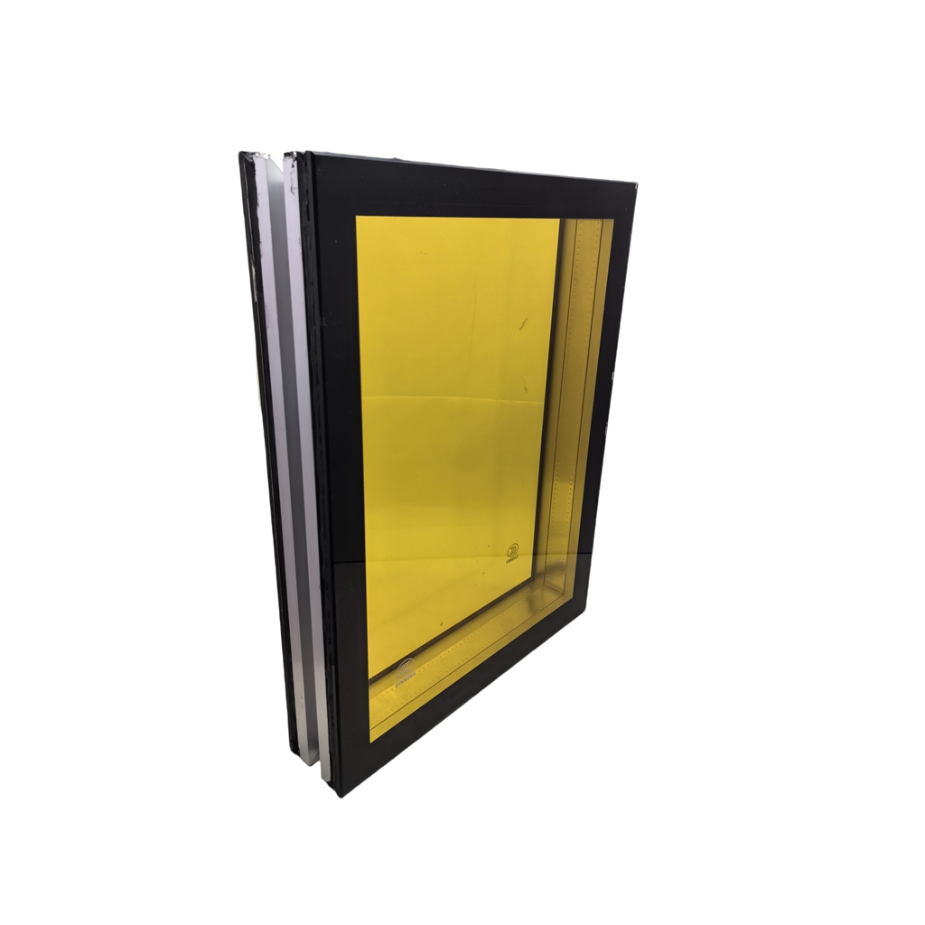 Double layered window with yellow film